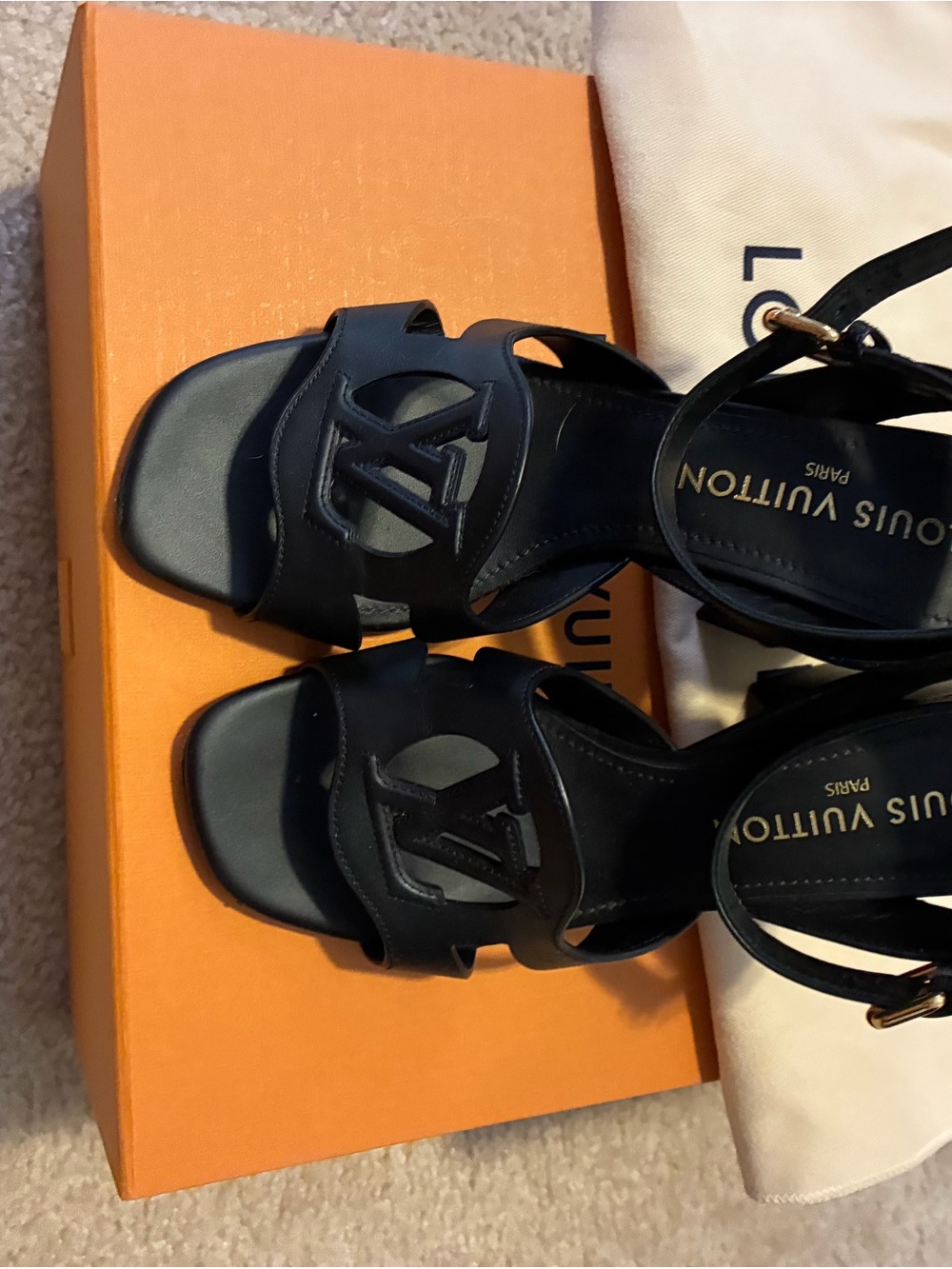 Louis Vuitton Black Cutout Logo Leather Heels